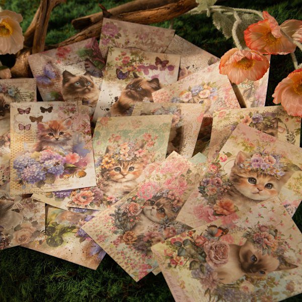 30 ark Dekorationsmaterial Papper Vackert Mönster Scrapbooking Dekorativt Papper för Dagbok Mobilskal Planerare Rosen och Katten