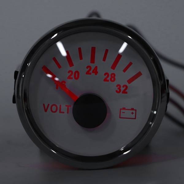 52mm/2 tum 18-32V Voltmeter 7 Färger Bakgrundsbelysning 9-32V Arbetsspänning för Båt Bil Lastbil Motorcykel ATV Vit Urtavla Silverhölje