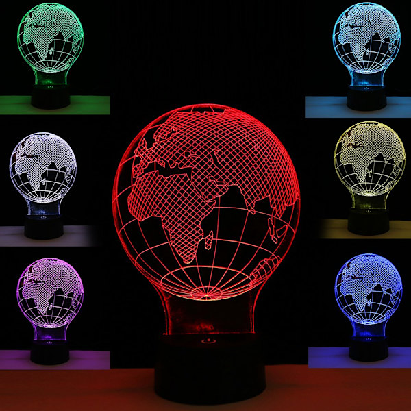 Kreativ 3D Globusformet LED-bryter Berørings nattlys 7 fargeendring Bordskrive Dekorativ lampe