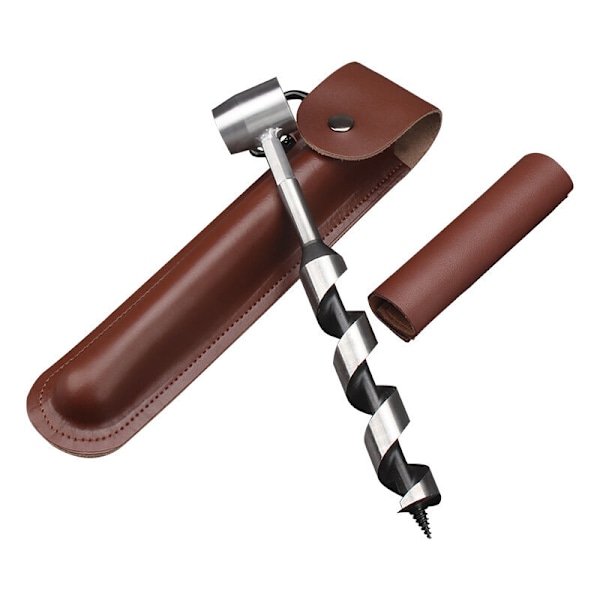 Mångsidigt överlevnadsverktyg för hantverk, högkvalitativ stål Bushcraft Auger Drill, äventyrsredo portabilitet för utomhus Bush Craft, äkta kohud