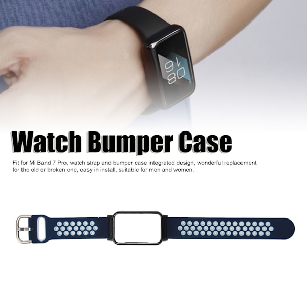 Åndbar Silikon Urrem med Beskyttelsesbumper Tilbehør Passer til Mi Band 7 Pro Mørkeblå Hvid og Sort Etui