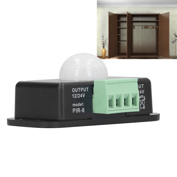 PIR Sensor LED Infrarød Sensing Timing Switch DC 12‑24V til Skab Badeværelse Gang