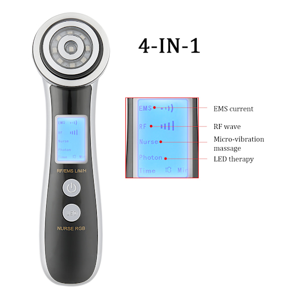 Ny 4-i-1 Photon Terapi RF EMS Mikrovibration Skønheds Maskine Rynkefjernelse Sort Lilla