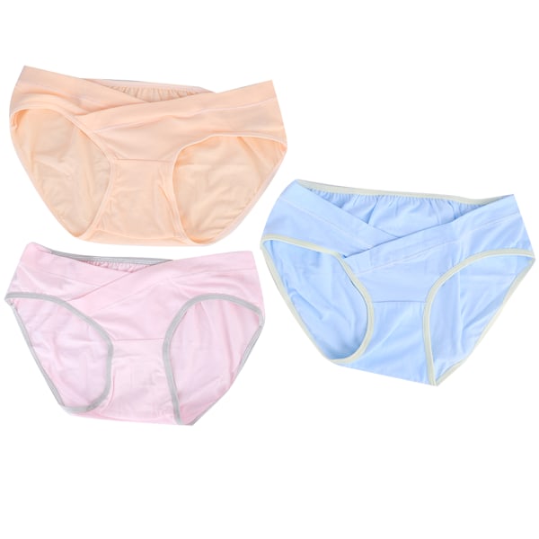 3-pack Graviditetsunderkläder med låg midja, Mammaunderkläder, Maglyft, Bomullsunderbyxor, Trosor (RosaNakenGul L)