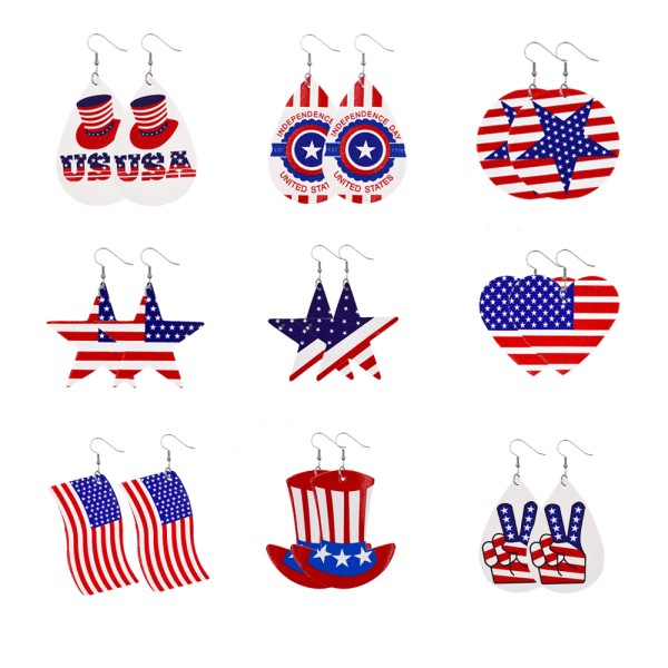 9 par amerikanske flagg øredobber i kunstskinn dingle øredobber