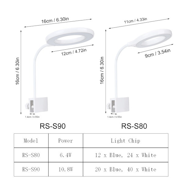 ABS Super Lys Rund Akvarium LED Øjenbeskyttelse Lys Fiskekum Clip Lampe Belysning EU Stik 220VRS-S90