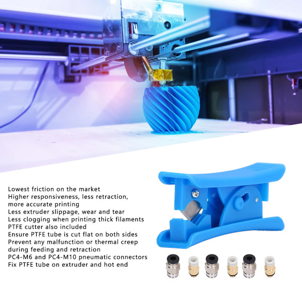 PTFE-rør med rørskærer, pneumatiske fittings, fjernfodringskit, 3D-printertilbehør