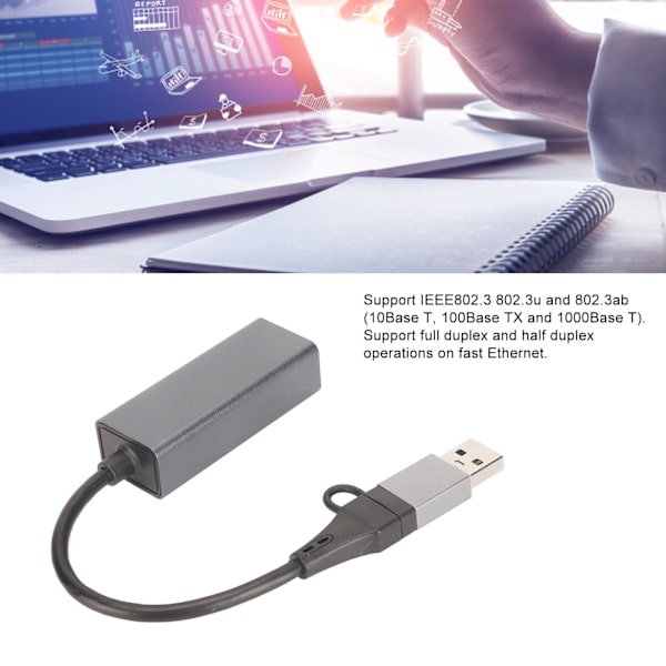 Hyper Speed USB 3.0 Hub til lynhurtige dataoverførsler, Plug and Play Ethernet-adapter til problemfri tilslutning