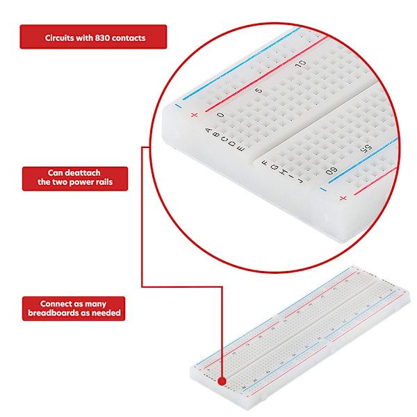 5 stk. Breadboard/Mini Breadboard/Eksperimentelt Board 400 Huller Længde 8,5CM Bredde 5,5CM