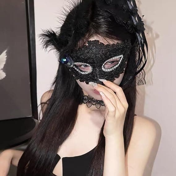 Halloween Spetsmönstrade Masker, Festkläder, Aftonklänningar och Ansiktsdekorationer