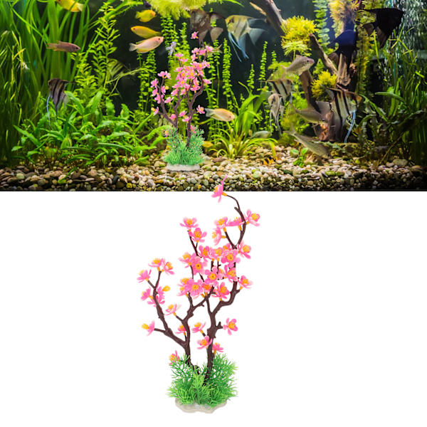Akvarium Blomsterdekorasjon Simulering Kunstig Landskap Plommeblomst Fiskedam Planter for Akvarium Dekor Rosa