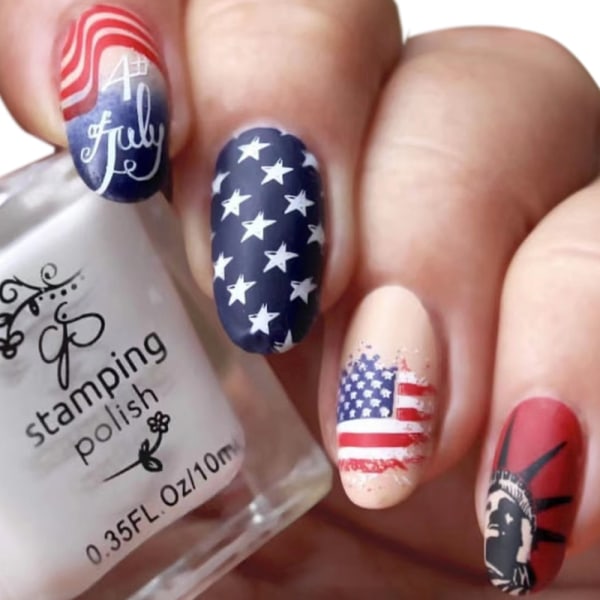 Independence Day Press On Nails Korta patriotiska falska naglar