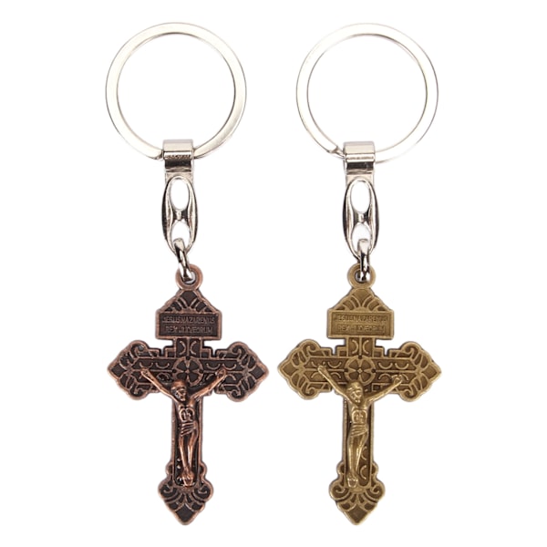 2 stk Kors Nøglering Elegant Legering Retro Jesus Religiøs Nøglering til Punge Rygsække Møntpunger Bilspejle