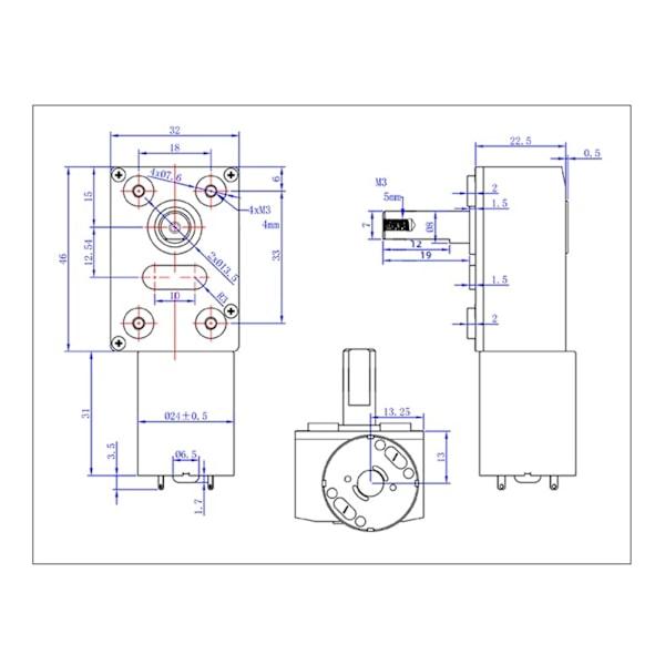 DC-snekkegirkasse Motor Lav Hastighet 25kg.cm 12mm Dobbel Aksel Selv-Låsende Reversibel Snekkegirkasse Reduseringsmotor 12V 40RPM