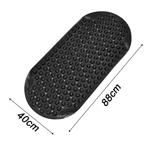 Kylpyammematto Suihkumatto Liukumaton, 88*40cm, Kylpyammeen Lattiamatto Imukappaleilla ja Viemärireikiä black