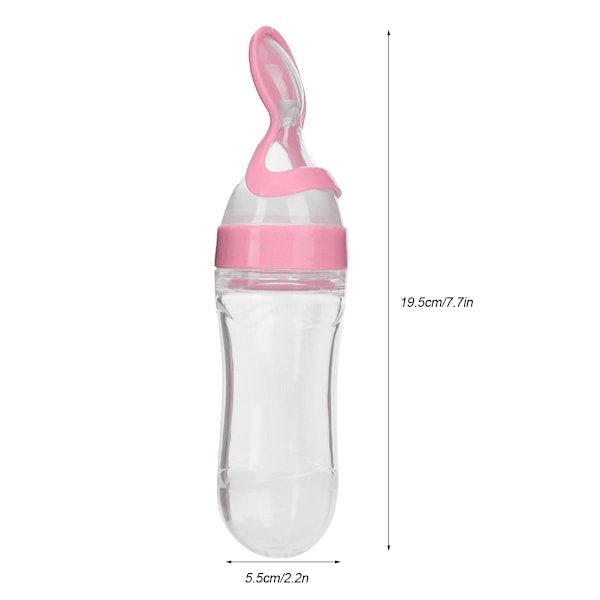 90ml Silikon Baby & Toddler Foderflaske med Ske Spædbarnsmad Grød Squeezer Feeder Pink