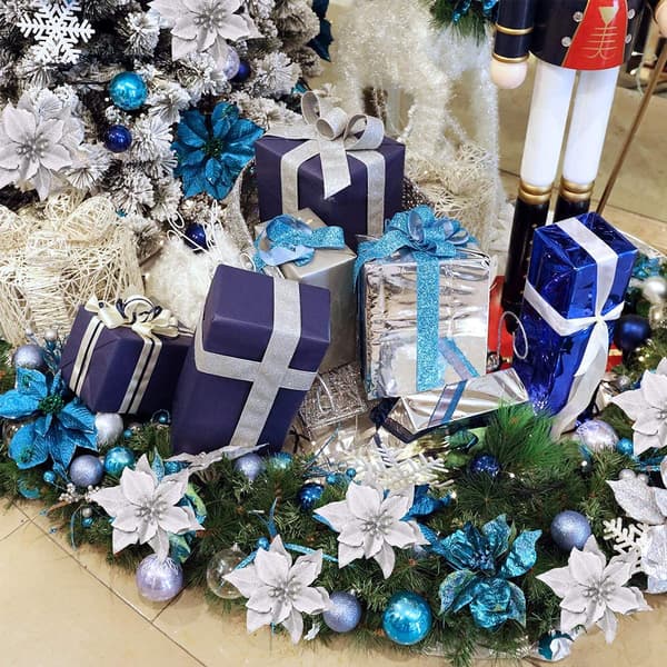 Julestjerne Julepynt Glitter Julestjerne Blomster til Juletræspynt (12 stk.)