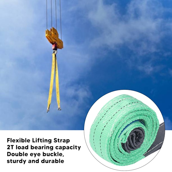 2T Flat Løftetau med Dobbel Øye Spenne Polyester Webbing Løfteslynge for Industriell Kran 2 Meter