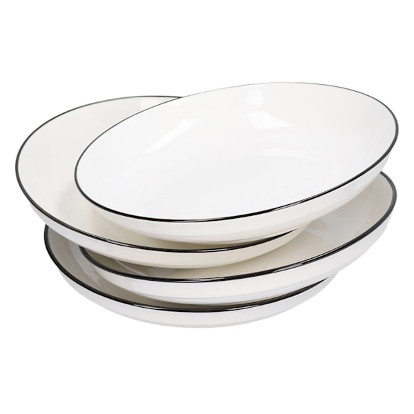 Utrymmesvänlig Form, Coupe Servisset 8 Tum, Elegant Svart Kantdesign För Stilfull Dukning, Dubbelbandad Kantdekal, Blyfri Keramik