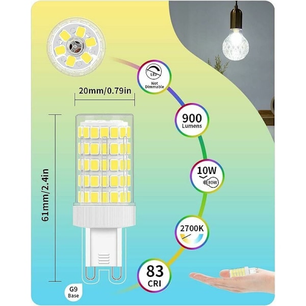 G9 LED-lampa, Energibesparande 10W-lampa för hushållsapplikationer, Kvalitetssäkring 24-månaders utbyte, Ej dimbar, 6-pack