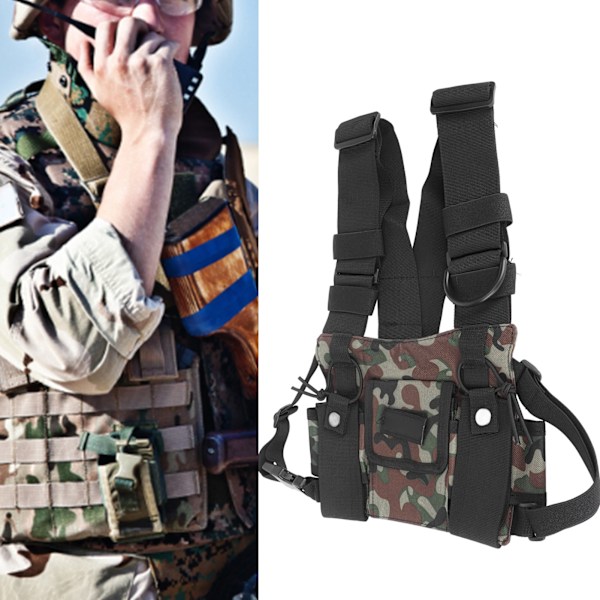 Radio Brystsele med 2 Lommer Oxford Klud Justerbar Vest Rig Universal til 2 Vejs Radio Walkie Talkie Camouflage