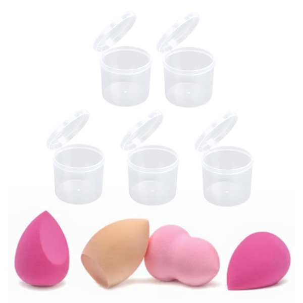 Puderpuff Förvaringslåda Transparent Dammsäker Bärbar Sminkpuff Behållare Väska för Pärlor Tabletter 5st