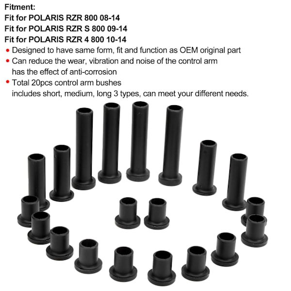20 st Kontrollarmsbussningar Set Bakre Fjädring AArm Delar 5439730 Passar Polaris RZR 800/S 800/4 800