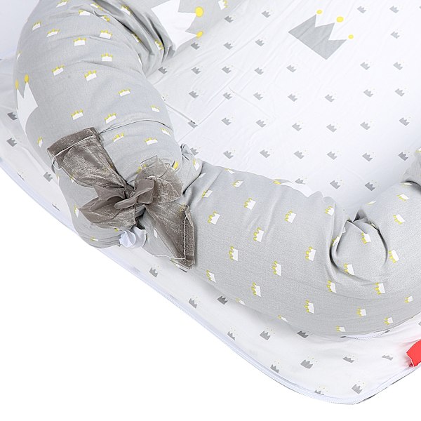 Avtakbar Vaskbar Bærbar Baby Seng Spedbarn Nyfødt Soveseng med Pute Babybeskyttelse Grå Krone 85x45x12cm
