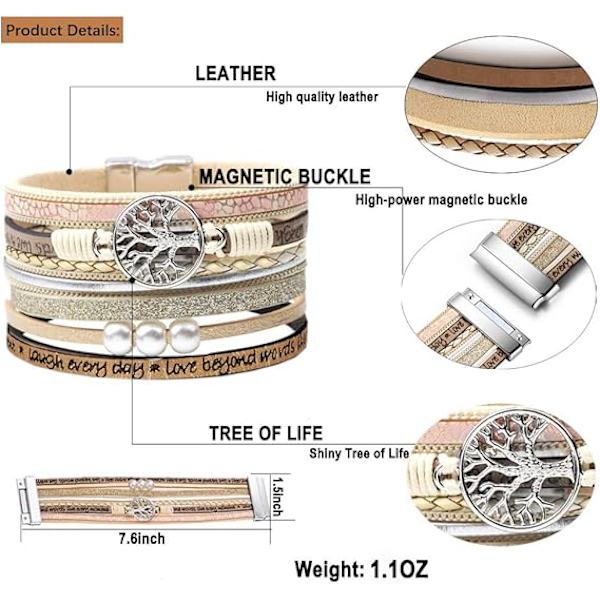 Inspirerende Livets Træ Læderarmbånd til Kvinder, Mødre D