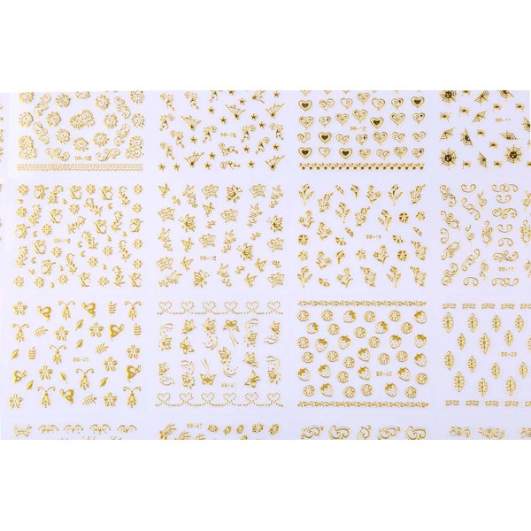 Blom-Nageldekaler, Självhäftande För Enkel Nagelkonst, Nagelkonsttillbehör, Guld-Nageldesign, Lätt Att Använda, Bred Användning, 3D-Nagel