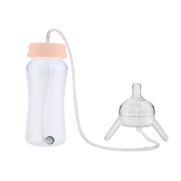 300ml Naturlig Bebisflaska Självmatning Handsfree Flaska med Långt Sugrör