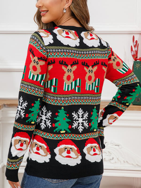 Julesweatre til kvinder, grim strikket pullover, efterårssweater, rund hals, langærmet trøje til fest
