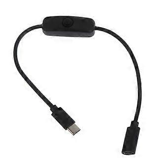Strømkabel til 4B strømforsyning, USB Type C han til Type C hun forlængerkabel med ON/OFF knap