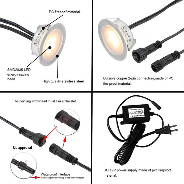 6-pack infällda LED-däckslampor, solros (uppgraderad version)