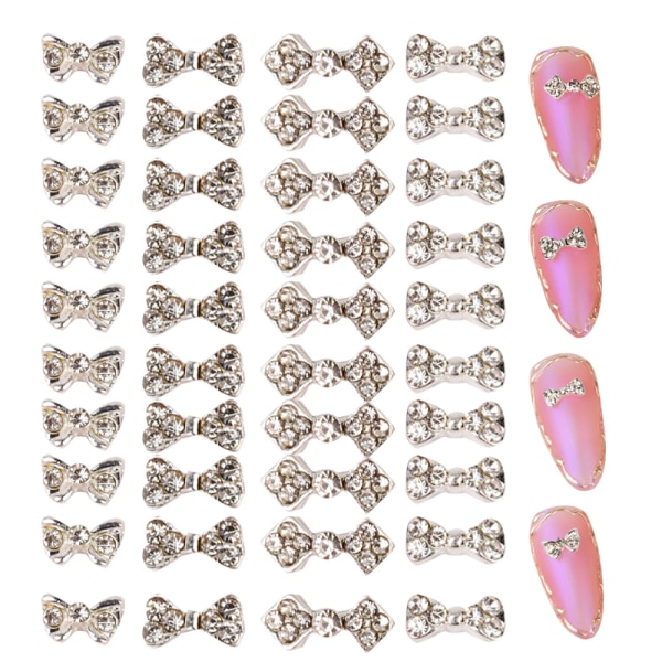 40 st Bowknot Nail Alloy Rhinestones för naglar Bow Tie Nail