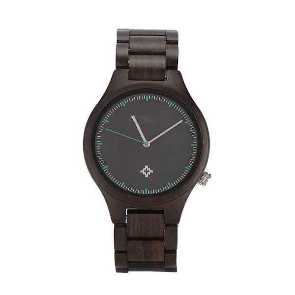 Trendig Herrar Träklocka Rund Urtavla Analog Visning Kvarts Armbandsur Ebenholts