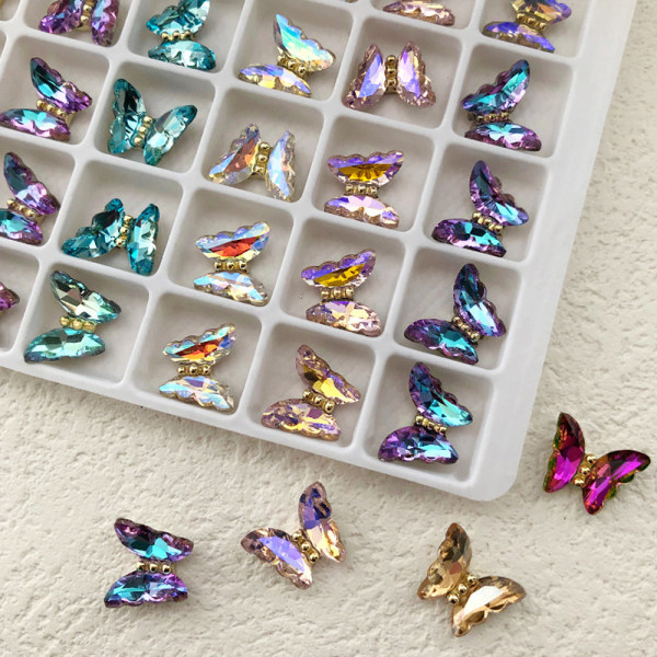 21 stk 3D Butterfly Nail Charms Crystals Clear Diamond