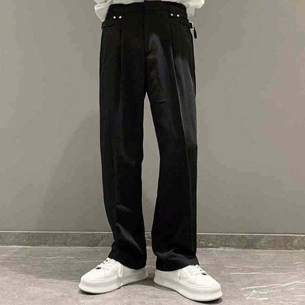 Mænds Suit Bukser Straight Leg Wide Leg Bløde Åndbare Elastiske Mænds Løse Casual Bukser til Forår Efterår Sort XL