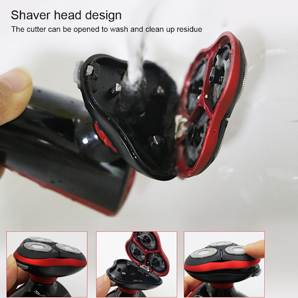 Multifunksjonell Elektrisk Barbermaskin Skjeggtrimmer Sideburns Trimmer Ansiktsrensende Børstesett (Rød)