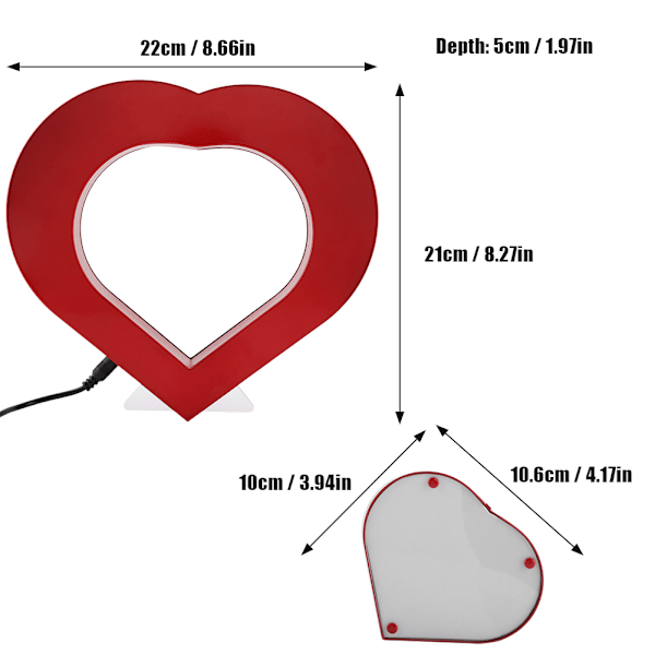 LED Rød Hjerteformet Magnetisk Levitation Billedramme Hjem Kontor Bryllup Dekoration US