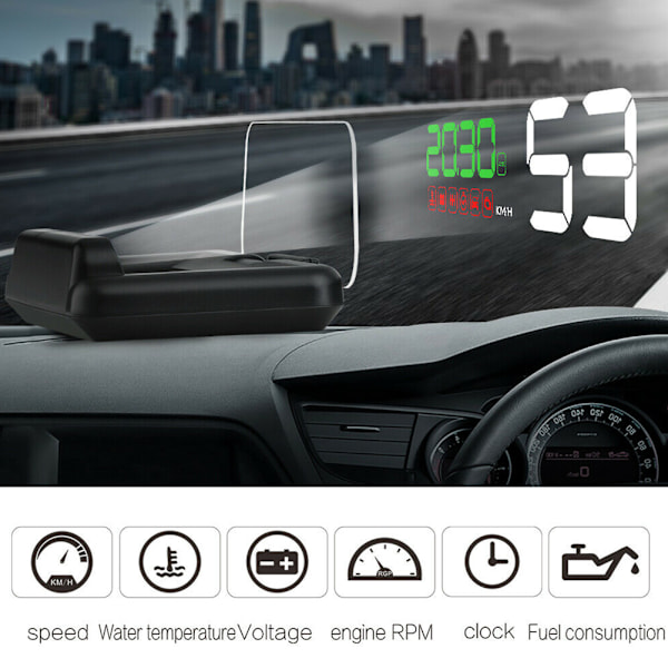 Universal 3,6 tommer HD Bil Head-Up Display HUD Monitor Multifunktionel OBD Projektor