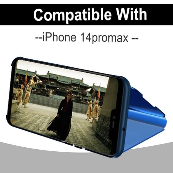 Hållare för iPhone 14 Pro Max Blått Flipfodral Stereo Skin-skydd Galvaniserad Spegel