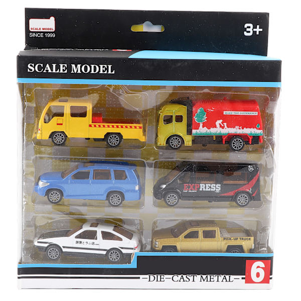 6 kpl 1/60 seosmetalliautolelu Simuloitu ajoneuvomalli Lapsille Vetoautolelu (C-tyyli)