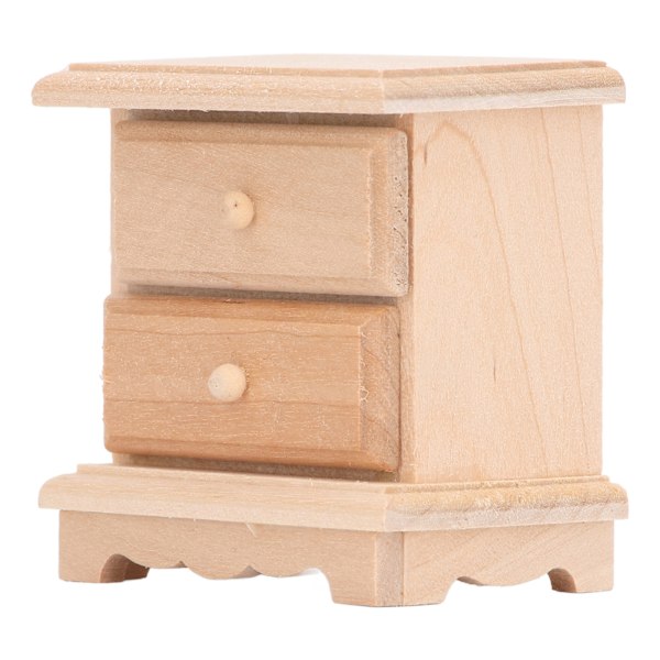 1: 12 Trä Dockskåp Sängbord Simulerat Levande 2 Lådor Miniatyr Dockskåpsmöbler