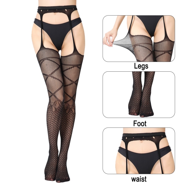 5 Pack sorte netstrømper Høj talje Tights Lår Høj