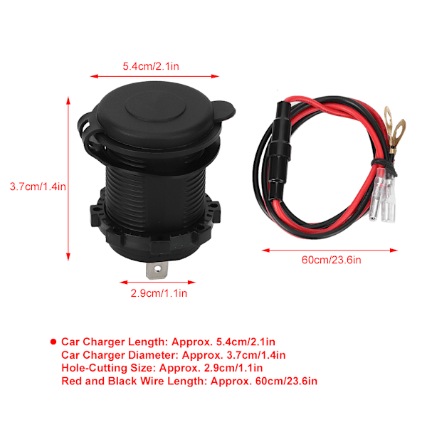 Vanntett Dobbel USB Bil Mobiltelefon Tablettlader Sikker Rask Lading for QC 3.0 Hvit DC12-24V