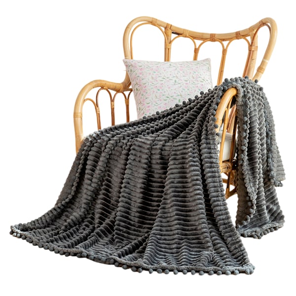 Fleecefilt Plädstorlek – 51x63, Mjuk, Plyschig, Fluffig, Luddig, Varm, Mysig – Perfekt Pläd för Soffa, Säng, Soffgrupp - med Pompom-Frans Dark gray