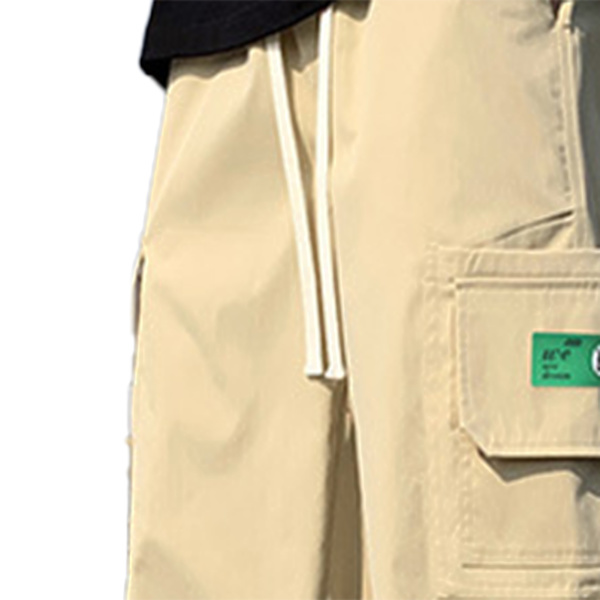 Män Bred Ben Byxor Casual Sida Fickor Ren Färg Snörning Lösa Byxor Khaki XL