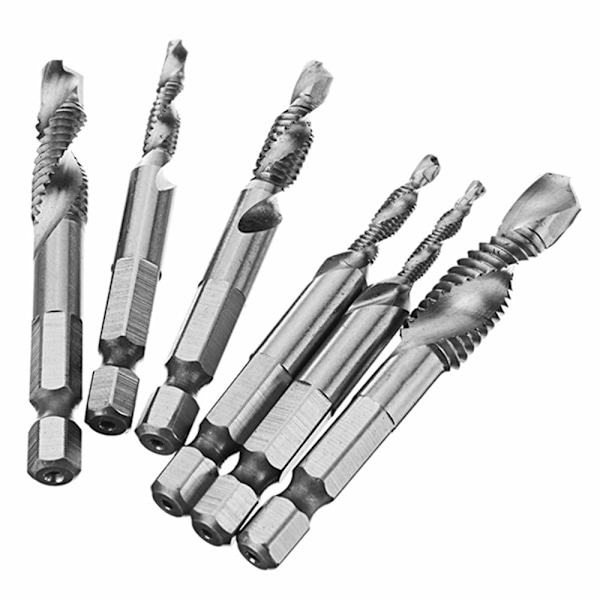 6-pack Tapborrset 1/4 tum Skaft 1/8 tum 5/32 tum 3/16 tum 1/4 tum 5/16 tum 3/8 tum Stål Mångsidig Användning Tapborrverktyg för Borrning