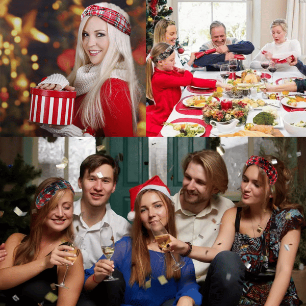 Julehodebånd med knute Snøfnugg Rutete Hårbøyle Hårbånd Hodeplagg Hårtilbehør